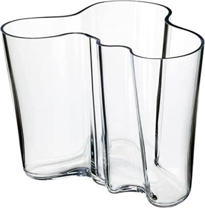 Iittala Alvar Aalto transparente Kristall-Glas-Vase in Wellenform, Maße: 16cm x 20,8cm, 1007041 von Iittala