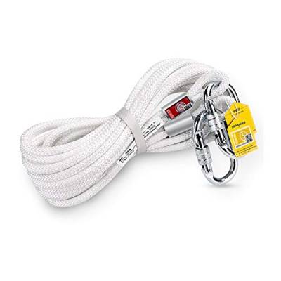 IkErna 10-100 M Weißes Kletterseil, 10-Mm-Statisches Bergsteigerseil, Hochfestes, Tränenresistentes Nylonseil Mit Doppel-Karabiner/15M von IkErna