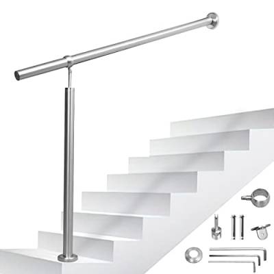 Ikodm Edelstahl Treppengeländer 150cm Handlauf Geländer für Treppen Garten Hauseingang Ø42mm Wandhandlauf Seitliche Montage Winkel Einstellbar Drinnen und Draußen, mit Zubehör von Ikodm