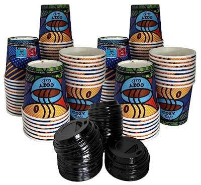 100 Kaffeebecher mit Deckel To Go Pappe 120ml Design COZY CUPS Pappbecher Einweg für Kaffee & Tee - Einwegbecher für Heißgetränke bis 95°C und Kaltgetränke für Unterwegs Büro Uni Party von Intertan -1922-