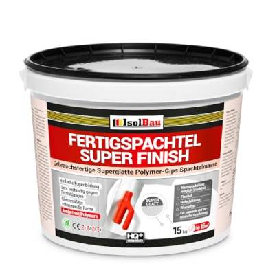 Isolbau Super Finish Spachtel 15 kg, Glättspachtel Fugenspachtel, Gebrauchsfertige Polymer-Gips Fertigspachtel Spachtelmasse für innen, Weiß Q1-Q7 von Isolbau