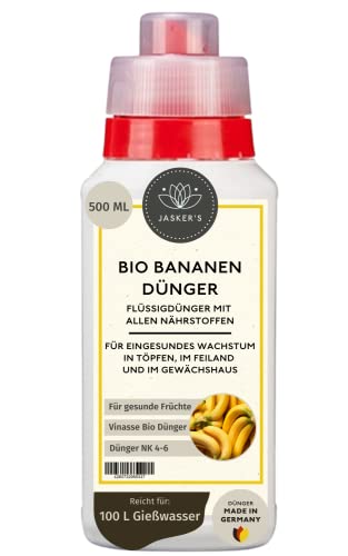 Bio Bananendünger flüssig 500 ML - 100% Mediterraner Bio-Dünger mit Vinasse & viel Kalium - Organischer Bio Bananen Dünger - Musa Basjoo Bananenpflanze - Für Bananenbäume im Freiland & Kübel von JASKER'S