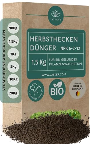 Bio Heckendünger 1.5 Kg - 100% Tierfreundlicher Pflanzendünger - Ideal als Dünger für Buchsbaum, Nadelbäume, Thuja Hecken - Viel Kalium & Magnesium für frischgrüne Blätter… von JASKER'S