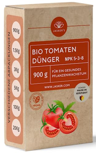 Bio Tomatendünger Langzeit 900 g - 100% Organischer Langzeitdünger mit Calcium & viel Kalium - Kalium Dünger - Bio Dünger Tomaten - Tomaten Dünger - Tomatendünger bio - Kaliumdünger von JASKER'S