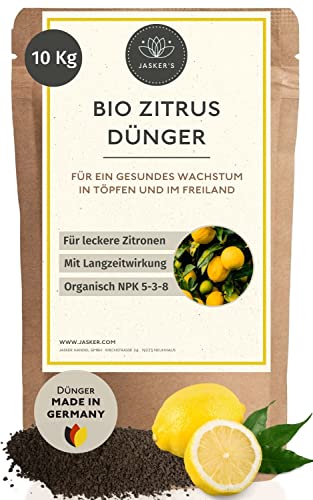 Bio Zitrusdünger 10 Kg - Langzeit Granulat - 100% Bio-Dünger für Zitruspflanzen mit viel Kalium - Organischer Zitruspflanzendünger mit Vinasse für Zitronenbaum - Zitronendünger - Citrus Dünger von JASKER'S