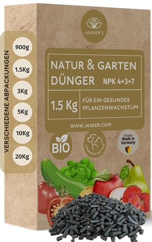 Bio Dünger 1.5 Kg - 100% Naturdünger & Universaldünger - Ideal als Veganer Dünger für Obst & Gemüse - Pflanzendünger mit viel Kalium & Magnesium - Organischer Volldünger - Bio Dünger Gemüse von JASKER'S