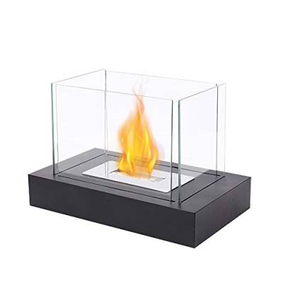 JHY DESIGN Rechteckiger Bioethanol Tischkamin mit Glas 35 cm Tragbarer Tisch Feuerschale Deko Bio Ethanol Kamin für Patio Innen Außen Outdoor Schlafzimmer Garten Balkon Wohnzimmer Küche Valentinstag von JHY DESIGN