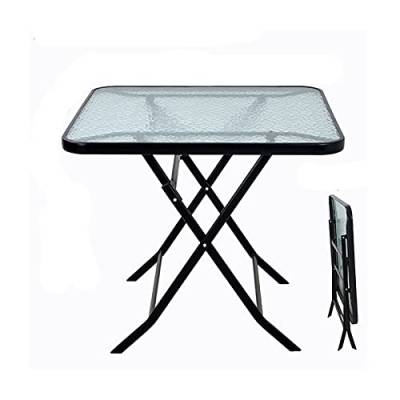 Klapptisch, Eisenkunst-Esstisch/Couchtisch/Freizeittisch/Verhandlungstisch/kleiner quadratischer Tisch, Outdoor-Camping-Glastisch (80 cm) von JIAXI-HG