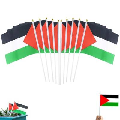 JJKTO 10 PCS Palestinian National Flag, Palestine Stick Flag,Palestine Mini Hand Waving Flag, 14 * 21cm Waving The Flag Flag Small Hand Held Waving Flag Indoor Outdoor Home Pub Club Decor von JJKTO