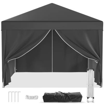 JUMMICO Faltpavillon 3x3 m Wasserdicht Stabil, Gartenzelt mit 4 Seitenteilen und Metall-Verstrebungen, UV-Schutz 50+ Partyzelt Pavillon für Freien, Garten, Party (Grau) von JUMMICO