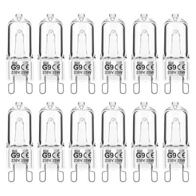 Jaenmsa G9 Halogen Leuchtmittel, Halogen g9 25w, Backofen Backofenlampe 25w 300 Grad,stiftsockellampe g9 500 Grad, Dimmbar Warmweiß 300lm Glühbirne für Mikrowellen Herd Deckenleuchten, 12er Pack von Jaenmsa