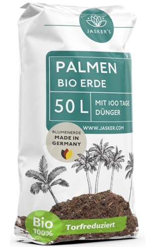 Bio Palmenerde 50 L - Blumenerde Zimmerpflanzen Erde aus 45% weniger Torf - Erde für Zimmerpflanzen mit Dünger - Zimmerpflanzenerde - Pflanzenerde Zimmerpflanzen - Erde für Pflanzen von JASKER'S