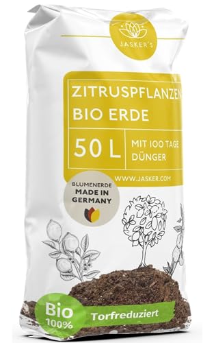 Bio Zitruserde 50 L mit Dünger - Mediterrane Pflanzenerde - 100% natürliche Rohstoffe - torfreduzierte Blumenerde & optimale Nährstoffversorgung für leckere Zitronen - Zitruspflanzenerde von JASKER'S