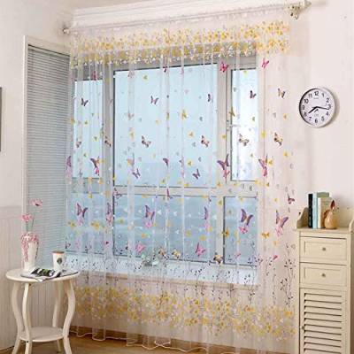 Jjoer Transparente Vorhänge mit Schmetterlings-Druck, alle Voile-Vorhänge, Premium-Jacquard-Voile-Vorhänge, Spitzenvorhang für Blumen, durchsichtiger Vorhang, 100 x 200, lila von Jjoer