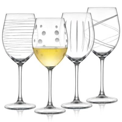 Joeyan Handgeblasen Graviert Weingläser Set,Rotweinglas Weißweingläser mit Streifen Punkte Musternn,Glaswaren für Hause Restaurants und Partys,560 ml,Set von 4 von Joeyan