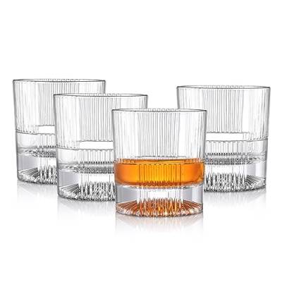 Joeyan 270ml Geriffelte Whisky Gläser,4er Set Glas Rum Tumbler Cocktailglas für Bourbon Scotch Cognac Wodka von Joeyan