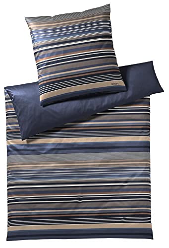 Joop! Mako-Satin-Bettwäsche-Garnitur Micro Lines Farbe Deep Ocean Größe 200x220+2x80x80cm Wendebettwäsche Gestreift Stripes von Joop!