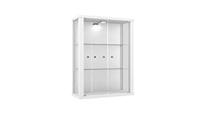 K-Möbel Hängevitrine in Weiss (80x60x25 cm) mit 2 höhenverstellbaren Glasböden, Spiegel & LED - Modellauto Vitrine Weiß - Vitrinenschrank Weiss - Sammlervitrine - Glasvitrine Regal Glas Mini Vitrine von K-Möbel