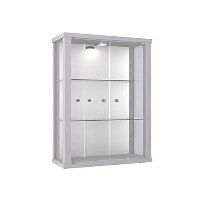 K-Möbel Hängevitrine in Alu/Silber (80x60x25 cm) mit 2 höhenverstellbaren Glasböden, Spiegel & LED - Modellauto Vitrine Silber - Vitrinenschrank Silber - Sammlervitrine - Glasvitrine Regal Glas von K-Möbel