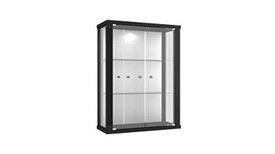 K-Möbel Hängevitrine in Schwarz (80x60x25 cm) mit 2 höhenverstellbaren Glasböden & Spiegel - Modellauto Vitrine Schwarz - Vitrinenschrank Schwarz - Sammlervitrine - Glasvitrine Regal Glas Schrank von K-Möbel