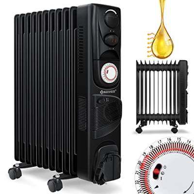 KESSER® Ölradiator Elektrische Heizung mit 11 Rippen 2500W + Lüfter Öl Radiator Elektroheizung Mobil Timer Abschaltautomatik stufenlose Temperaturregelung Überhitzungsschutz von KESSER