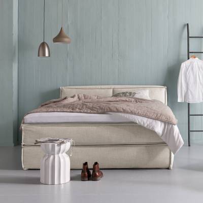 Boxspringbett Kinx 160x200 cm Webstoff Beige mit Matratze/Topper von Studio Copenhagen