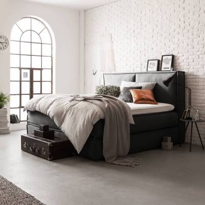 Boxspringbett Kinx 180x220 cm Webstoff Anthrazit mit Matratze/Topper von Studio Copenhagen