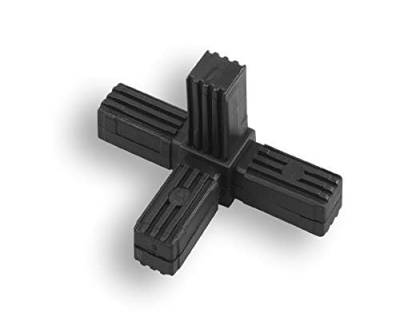 1 Steckverbinder Rohrverbinder für Quadratrohre, Kunststoff/Polyamid, Schwarz (4 Zapfen, 20 x 20 x 1,5 mm) von KLAMA
