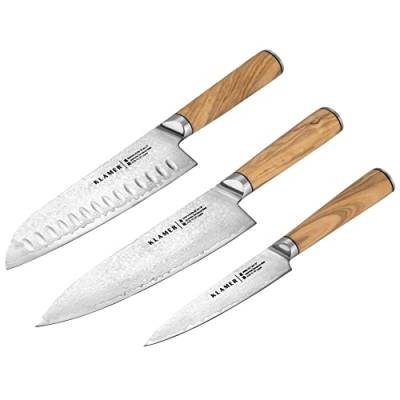 KLAMER Premium Damastmesser echter japanischer Stahl (3er Messerset) von KLAMER