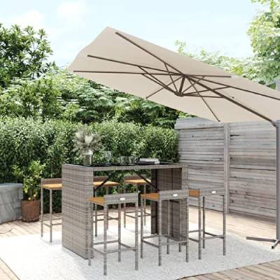KTHLBRH Outdoor Lounge Garten möbel draußen Balkon Tisch und stühle 7-TLG. Gartenbar-Set Grau Poly Rattan & Massivholz Akazie von KTHLBRH