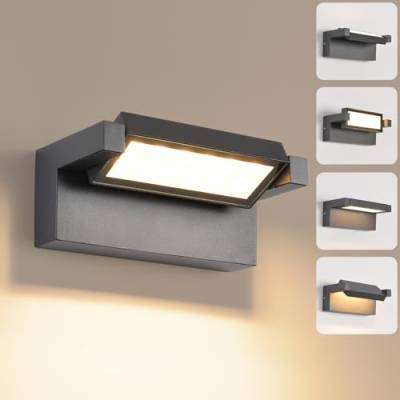 Wandleuchte Außen Innen 22W LED,Außenleuchte Außenlampe Wand,IP65 wasserdichte Außenwandleuchte 3000K Warmweiß Aussenleuchte,Wandlampe mit 350° Schwenkbar Panel für Garten Terrasse Balkon Dunkelgrau von KUKAK