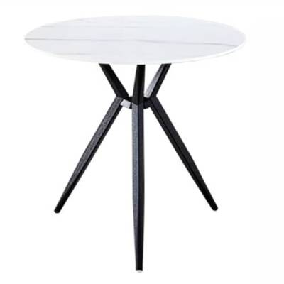 Bistrotisch, runder Esstisch, weißer Marmor-Effekt, Couchtisch mit schwarzen Metallbeinen, Küchentisch, Kleiner Tisch für Zuhause und Café, Kleiner Sofa-Beistelltisch (Größe: 60 cm) von KUviez