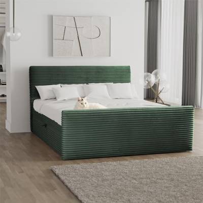 Kaiser Möbel Trento Boxspringbett mit bettkasten und Topper 200 x 200 cm Matratze Doppelbett Bettgestell Stilvoll Schlafzimmer Rahmenbettgestell Stoff Velo Grün von Kaiser Möbel