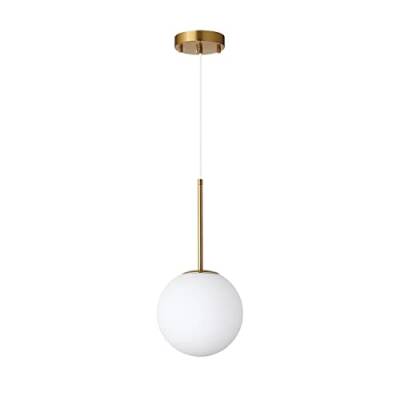 Kaj Hejmo Moderne 1-Licht Decken Hängeleuchte mit Glas Globe Shade, Minimalistische Gold Pendelleuchten für Küche Schlafzimmer Zuhause oder Shop (20cm Weißer Globus) von Kaj Hejmo