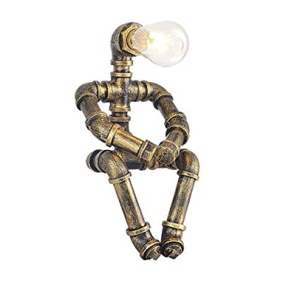 Kaj Hejmo Water Pipe Robot Style Tischlampe- Vintage Industrial Tischlampe-Steampunk Lampe Eisen Retro Nachttischlampe für Vintage Möbel Dekorationen (Bronze-Style B) von Kaj Hejmo