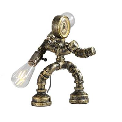 Kaj Hejmo Water Pipe Robot Style Tischlampe- Vintage Industrial Tischlampe-Steampunk Lampe Eisen Retro Nachttischlampe für Vintage Möbel Dekorationen (Bronze-Style F) von Kaj Hejmo