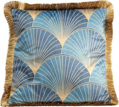 Kare Design Kissen Leaves Fringe, Blau/Gold, 45x45cm, Zierkissen, Dekokissen, Couchkissen mit Reißverschluss von Kare