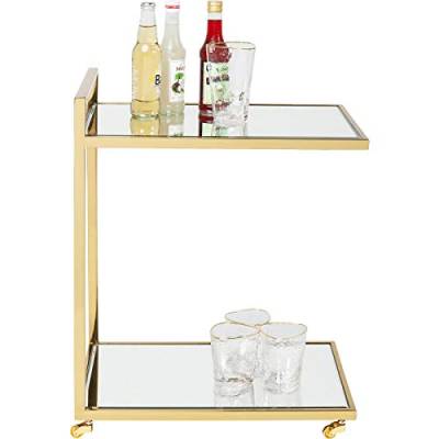 Kare Design Servierwagen Classy, Getränkewagen, Barwagen, Rollwagen, Serviertisch, Tischplatte aus Glas, zwei Ablagemöglichkeiten, Wohnzimmer, Gold (H/B/T) 64x50x33cm von Kare