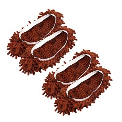 Katutude 2 Paar Bodenwischer Mop-Pantoffeln Mikrofaser Staubmopp Hausschuhe Putzschuhe Bodenreiniger Staubmopp Schuhe Schuhabdeckung für Frauen Mann (Kaffee) von Katutude