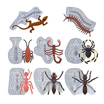 Katutude Tier Silikonform 8 Stück Insekt Epoxidharz Formen Skorpion Spinne Eidechsen Ameise Resin Formen Silikon Gießform für Desktop Dekoration Wandbehang von Katutude