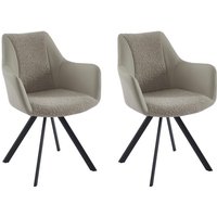 Stuhl mit Armlehnen 2er-Set - Kunstleder, Stoff & schwarzes Metall - Beige - TALEZY von Maison Céphy
