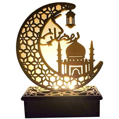 Ramadan LED Lampe Holz Deko Eid Mubarak Dekoration, Mond Stern Festival, Halbmond Nachtlicht für Muslimische Dekorative Gebetszubehör (G) von Kayan