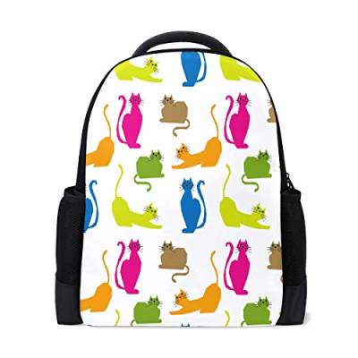 Laptop-Rucksack mit buntem Katzenmuster, für Reisen, Schule, Büchertasche, Kätzchen, lässig, Tagesrucksack, Outdoor, Business, Wandern, Camping, Schultertaschen für Studenten, Damen, Herren von Kcldeci
