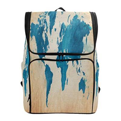 Weltkarte Schulrucksack Wasserdicht Schultertasche Gym Rucksack, Blau Land Laptop Tasche Outdoor Reisetasche für Damen Herren von Kcldeci