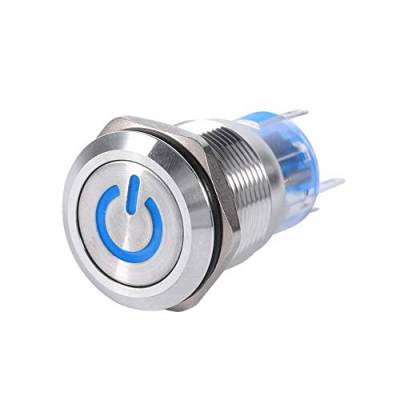 Keenso 19mm 12V-24V Auto Power Druckschalter wasserdicht Metall LED-Tastenschalter selbstsichernde Rast Druckknopf Schalter 1NO1NC(Blau) von Keenso