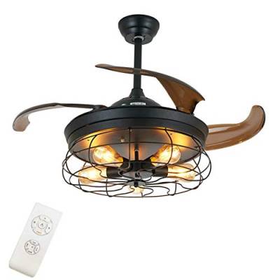 36" Vintage Deckenventilator Beleuchtung Lüfter LED Licht Deckenlampe Industrial Kronleuchter Deckenleuchte für Schlafzimmer Wohnzimmer Esszimmer Küche, Glühbirnen Nicht Enthalten von KenSyuInt