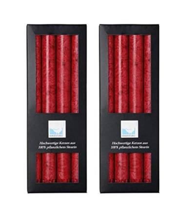 Kerzenfarm Hahn 8 Stearin-Stabkerzen - 8er Set (2x4 STK.) 22 x 250 mm | Bordeaux Rot - pflanzliche Tafelkerzen Echtwachs von Kerzenfarm Hahn