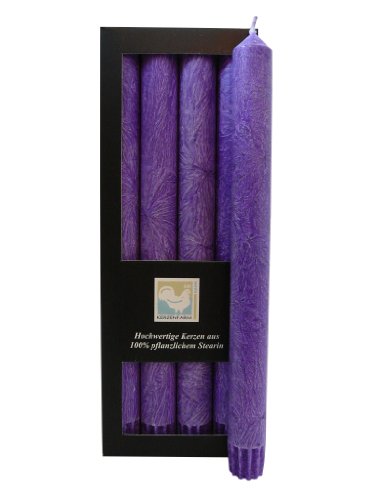 Stearin Stabkerzen, 250 x 22 mm, Violett, 4er-Pack, Bio - Kerzen/Stearin - Leuchterkerzen von Kerzenfarm Hahn