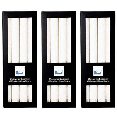 Stearin Stabkerzen, Weiss, 25 cm x 2,2 cm, 12er Set, Leuchterkerzen/Bio - Kerzen weiß von Kerzenfarm Hahn