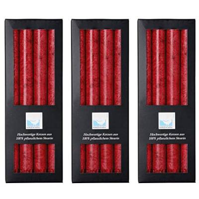 Stearin Stabkerzen, dunkelrot, 25 cm x 2,2 cm, 12er Set, Leuchterkerzen/Bio - Kerzen von Kerzenfarm Hahn